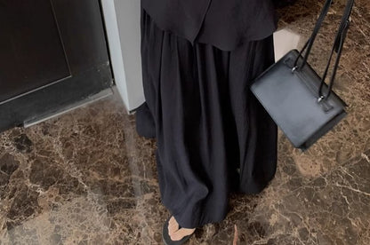 V-Neck Tank Maxi Set: Top Waist A-Line Elastic Plain Skirt Asymmetrical +