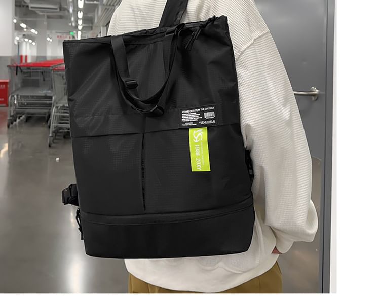 Applique Backpack Nylon Panel Tote