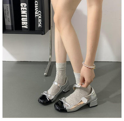 Block Tone Ribbon Pumps Jane Two Heel Mary