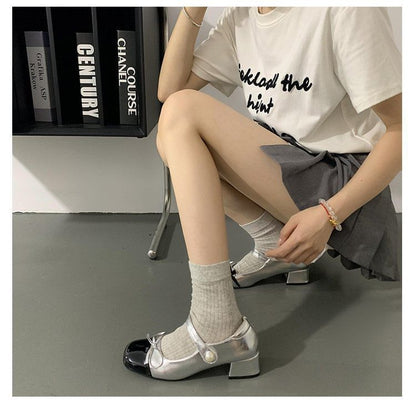 Block Tone Ribbon Pumps Jane Two Heel Mary