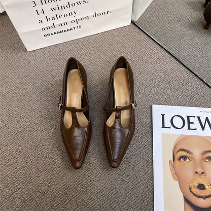 Jane Pointed Shoes Pyramid Strap T Heel Mary