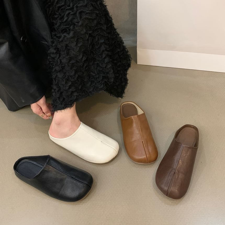 Plain Leather Faux Mules