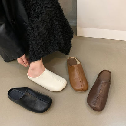 Plain Leather Faux Mules