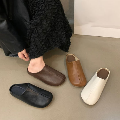 Plain Leather Faux Mules