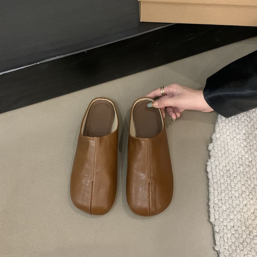 Plain Leather Faux Mules