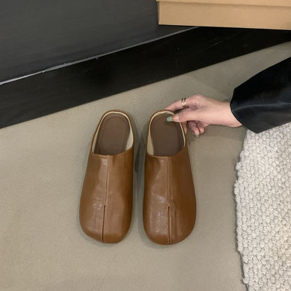 Plain Leather Faux Mules