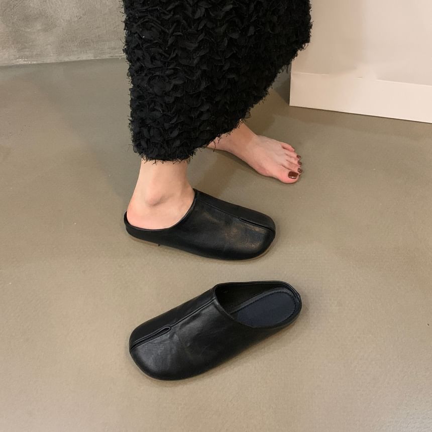 Plain Leather Faux Mules