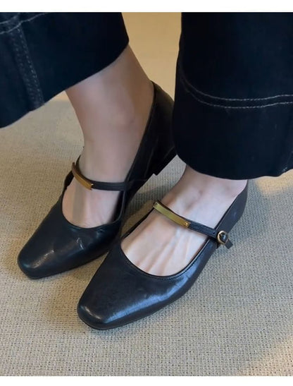 Accent Flats Toe Square Jane Mary Metal