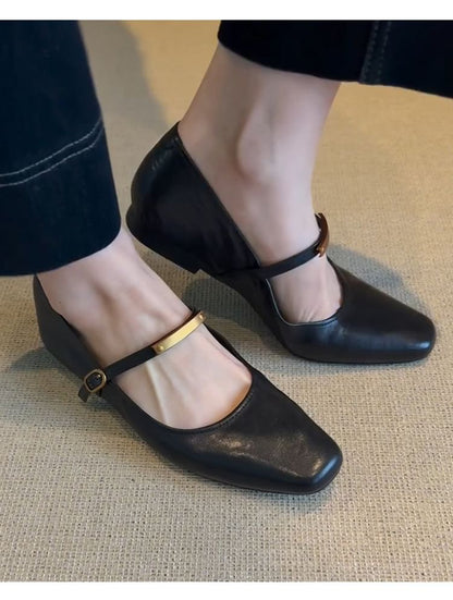 Accent Flats Toe Square Jane Mary Metal