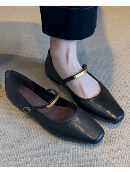 Accent Flats Toe Square Jane Mary Metal