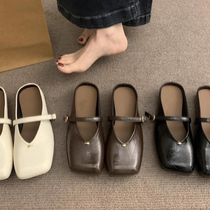 Square Leather Faux Toe Mules