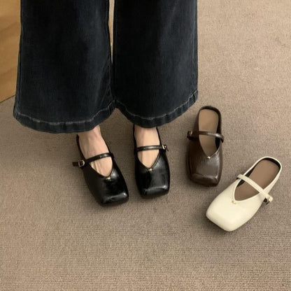 Square Leather Faux Toe Mules