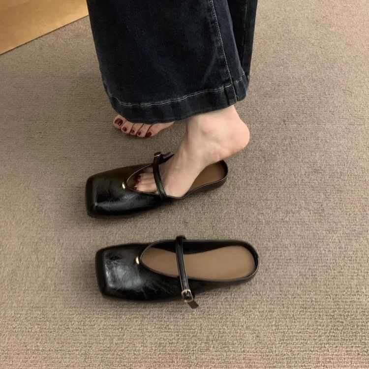 Square Leather Faux Toe Mules