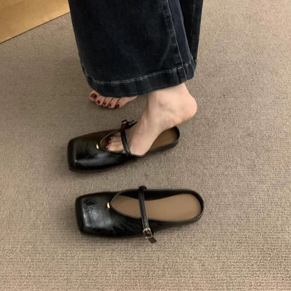 Square Leather Faux Toe Mules