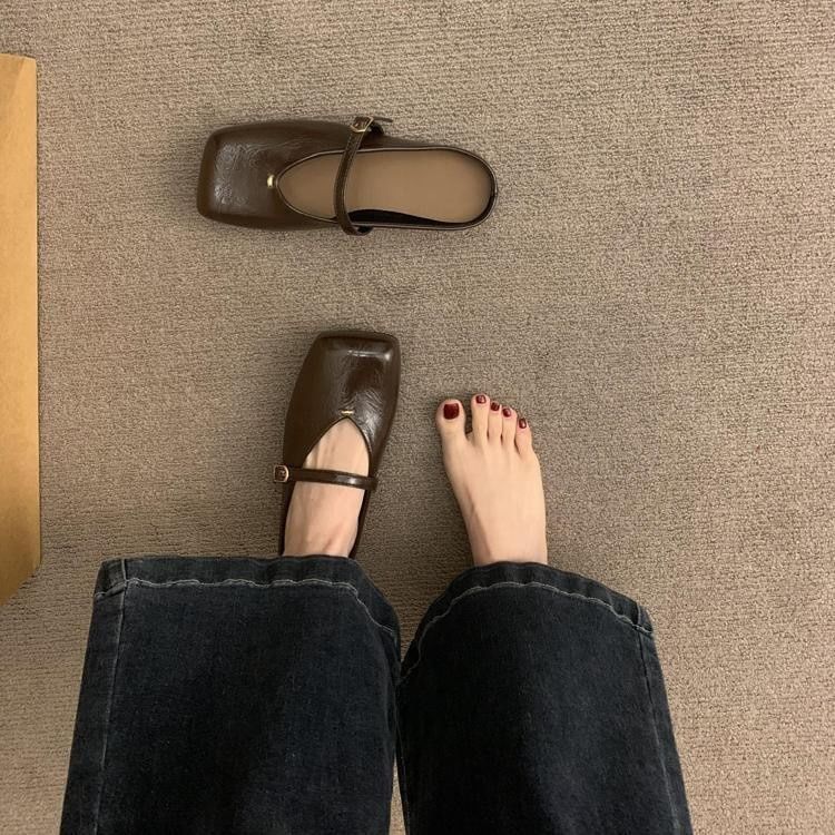 Square Leather Faux Toe Mules