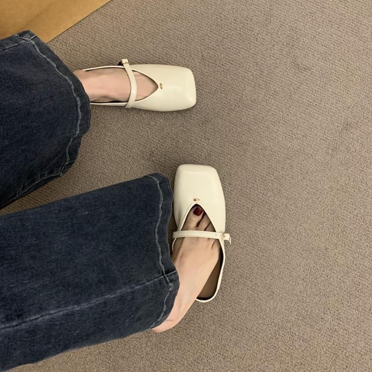 Square Leather Faux Toe Mules