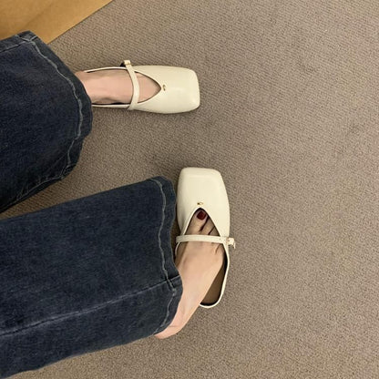 Square Leather Faux Toe Mules
