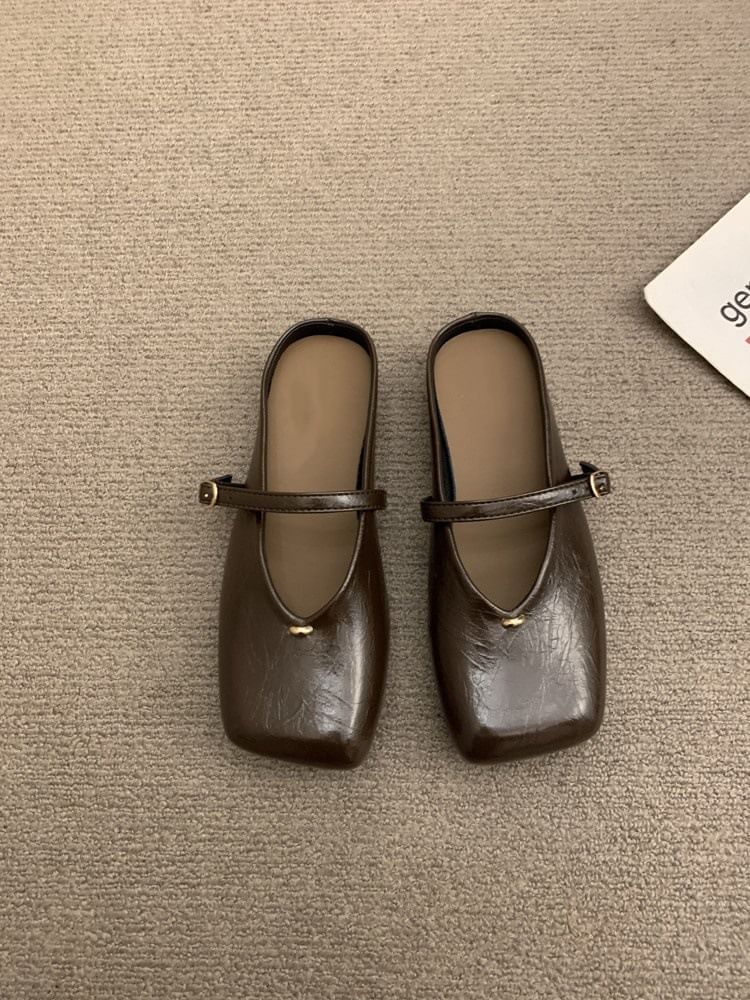Square Leather Faux Toe Mules
