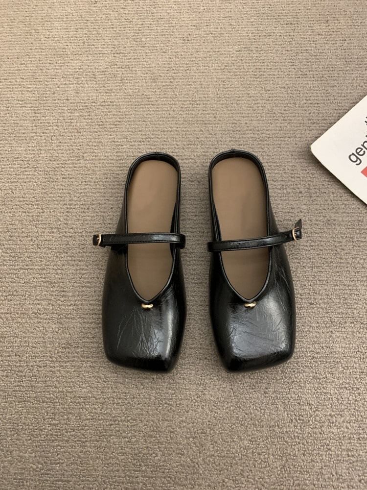 Square Leather Faux Toe Mules