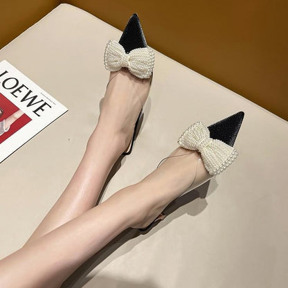 Transparent Heel Strap Beaded Bow Mules Spool