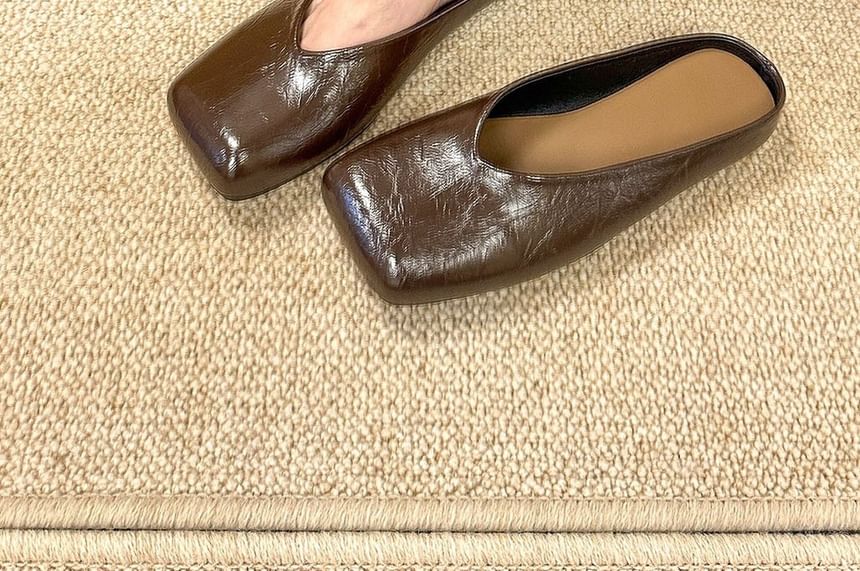 Mules Toe Leather Square Faux