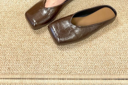 Mules Toe Leather Square Faux