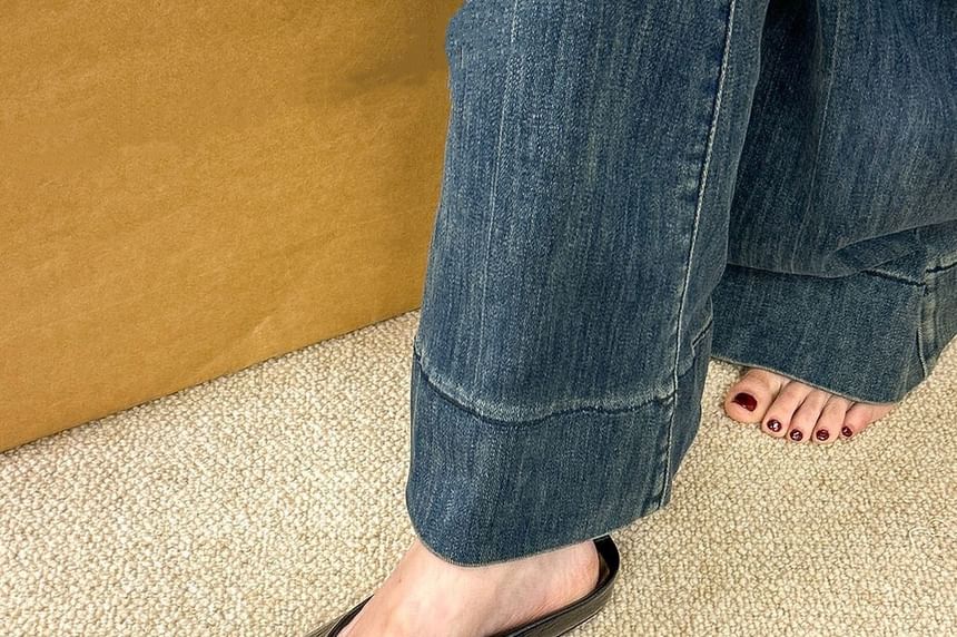 Mules Toe Leather Square Faux