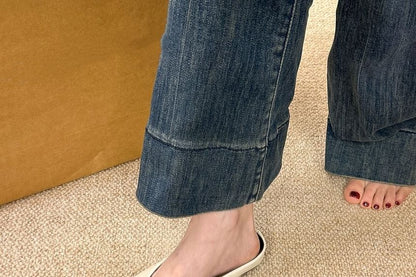 Mules Toe Leather Square Faux