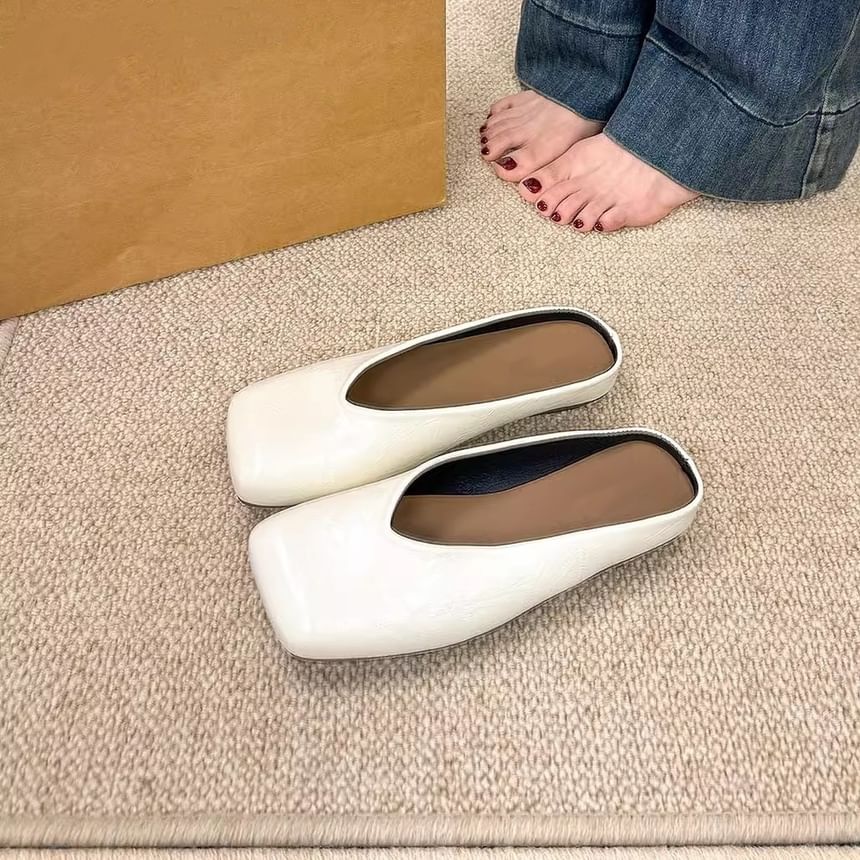 Mules Toe Leather Square Faux