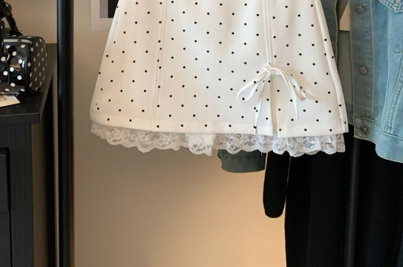 Skirt A-Line Panel Mini Waist Accent Bow Lace High