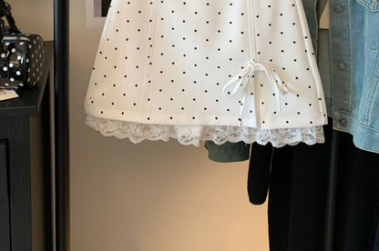 Skirt A-Line Panel Mini Waist Accent Bow Lace High