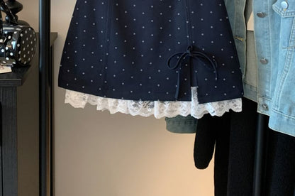 Skirt A-Line Panel Mini Waist Accent Bow Lace High