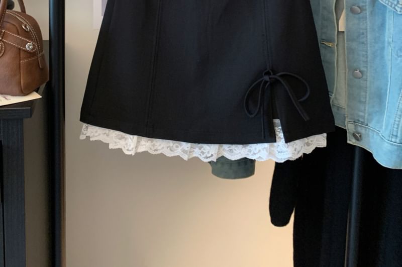 Skirt A-Line Panel Mini Waist Accent Bow Lace High