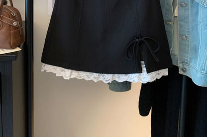 Skirt A-Line Panel Mini Waist Accent Bow Lace High