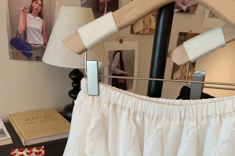 High Trim Lace Ruffle Waist Plain Mini Skirt A-Line