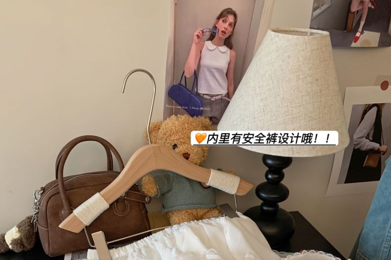 High Trim Lace Ruffle Waist Plain Mini Skirt A-Line