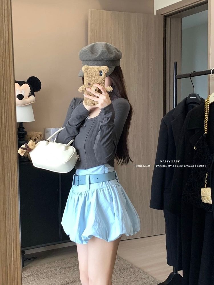 Skirt Waist Mini + Set: Belt Paperbag Plain High