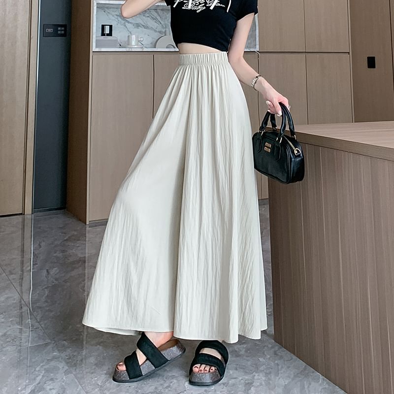 Cropped Waist High Culottes Plain