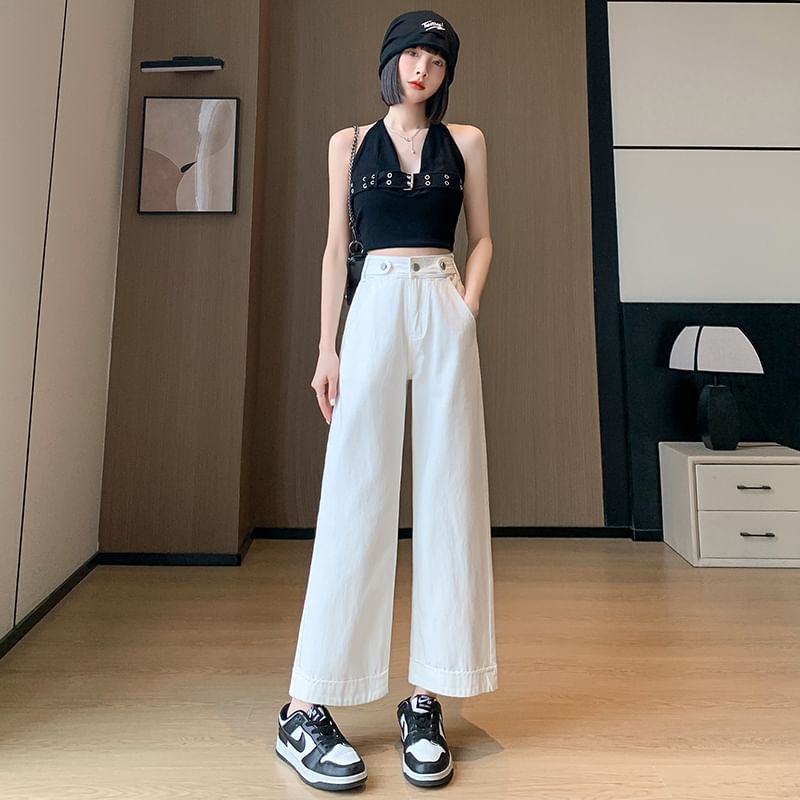 High Leg Jeans Wide Designs) Waist (Various Washed Cropped