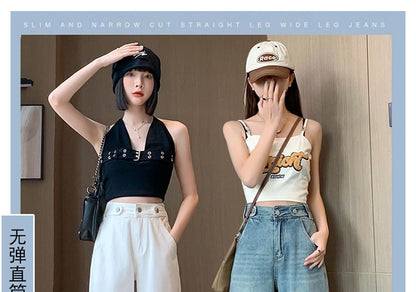 High Leg Jeans Wide Designs) Waist (Various Washed Cropped