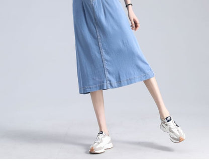 Waist Denim Midi A-Line High Skirt