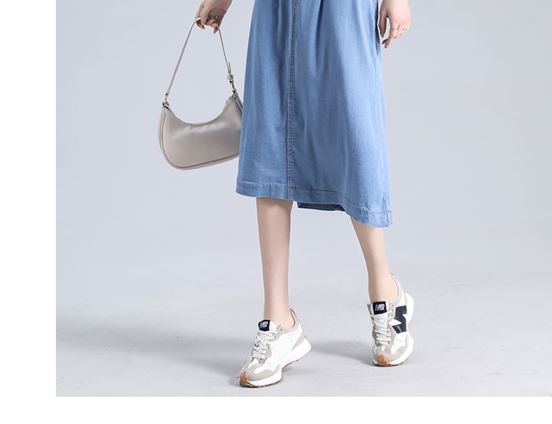 Waist Denim Midi A-Line High Skirt