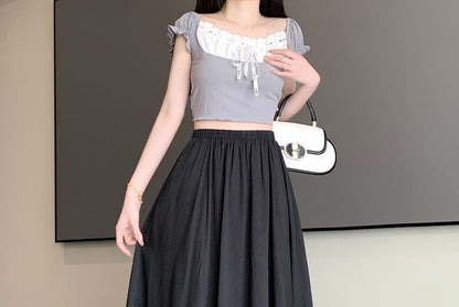 A-Line High Skirt Midi Rise Plain Mesh