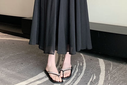 A-Line High Skirt Midi Rise Plain Mesh