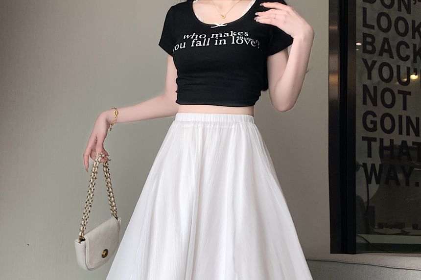 A-Line High Skirt Midi Rise Plain Mesh