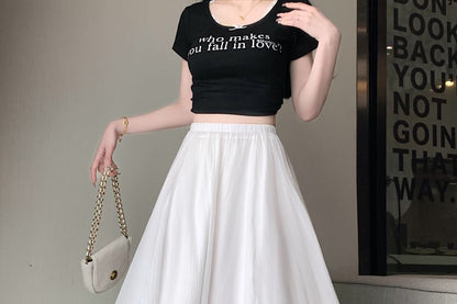 A-Line High Skirt Midi Rise Plain Mesh