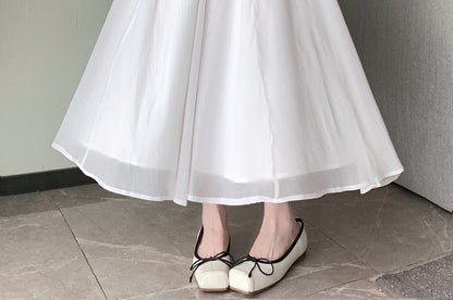 A-Line High Skirt Midi Rise Plain Mesh