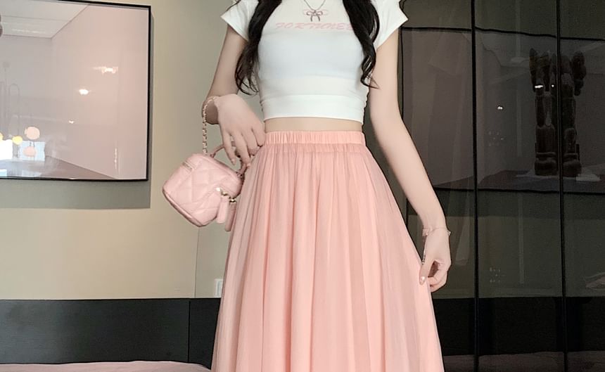 A-Line High Skirt Midi Rise Plain Mesh