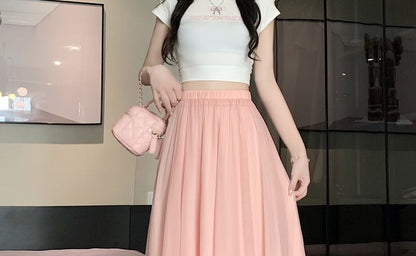 A-Line High Skirt Midi Rise Plain Mesh