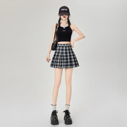 A-Line Skirt Mini Plaid Rise High Pleated
